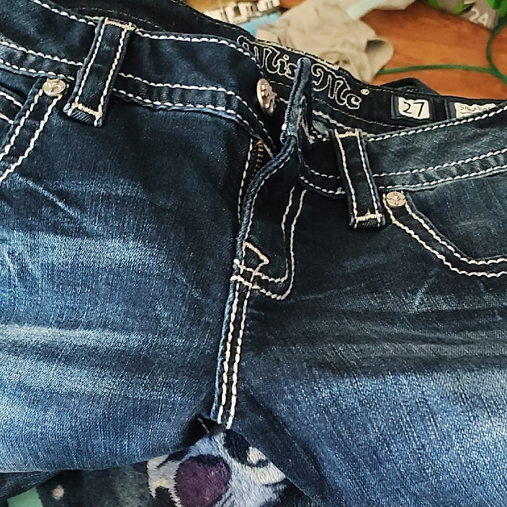 Blue Boot Cut Jeans with Contrast Stitching